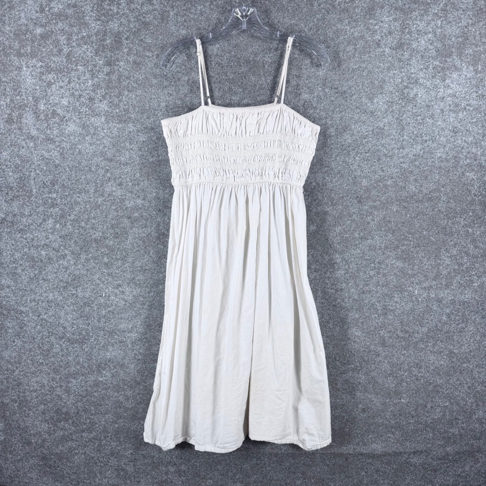 Abound Women's Large White Cotton Smocked Midi Sundress Adjustable Straps